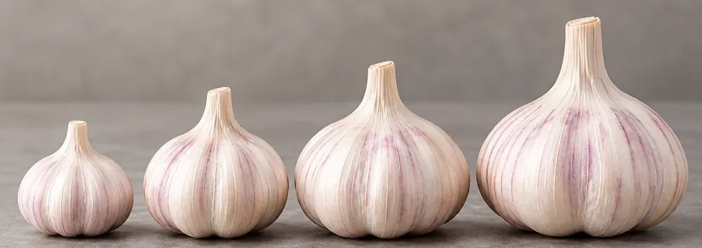 Garlic bulbs arranged from small to large (AI-generated image)